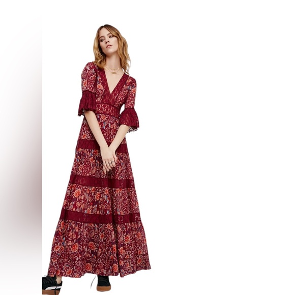 Free People Dresses & Skirts - Free People FP One Dulce Maria Maxi Dress Burgundy Lace, size 0